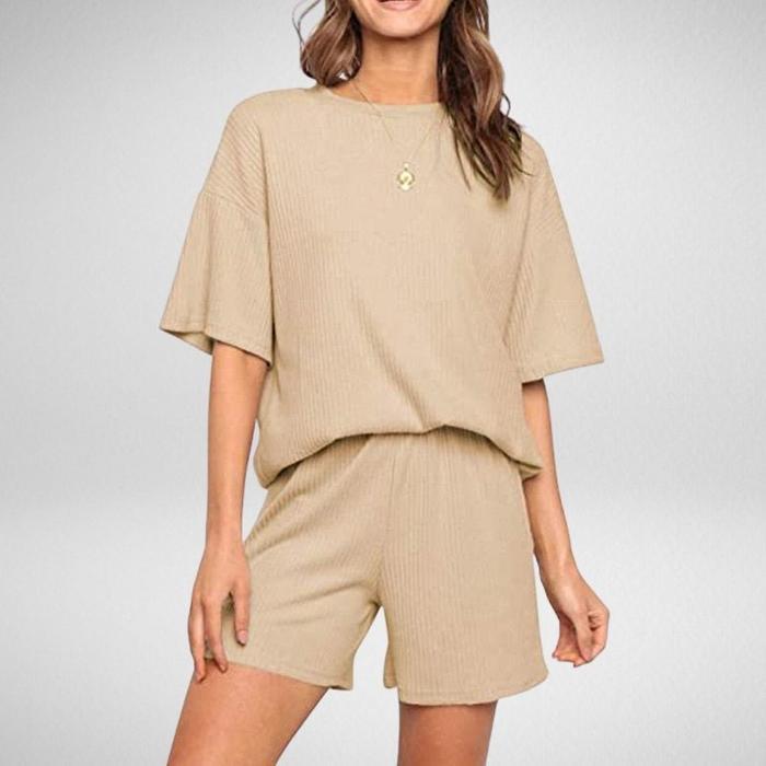 Pyjama Court Femme Deux Pièces avec Short à Cordo