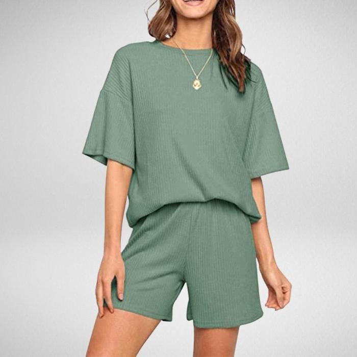 Pyjama Court Femme Deux Pièces avec Short à Cordo